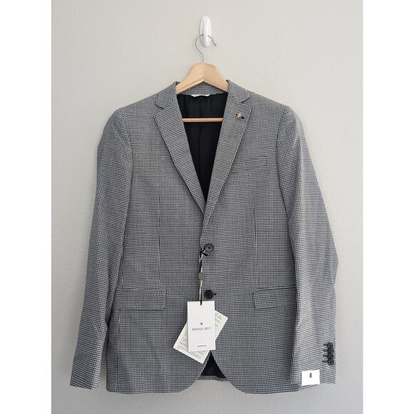 NWT Manuel Ritz Men's Italian Designer Wool Navy White Checked Suit IT 48 US 38 - Picture 2 of 12